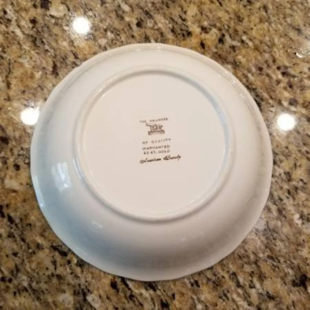 1950's Canonsburg, American Beauty, Pink Rose Round Serving Bowl. 22 KT Gold.